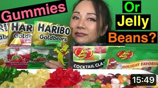 WHICH IS BETTER HARIBO GUMMIES VS JELLY BELLY ASMR EATING SOUNDS 먹방 asmr mukbang asmreating [upl. by Hegyera303]