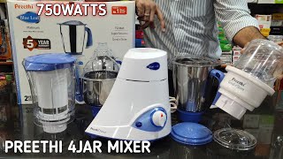 Preethi Platinum 750watt Mixer Grinder Review  Preethi MG139 Mixer  4jar Mixer Grinder Unboxing [upl. by Dviad]