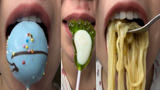 Asmr Eating Sweet Pops Cake 🧁 Lollipops 🍭 Hot Ramen 🍜  Emoji food Challenge  Eating asmr mukbang [upl. by Drain]