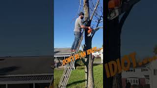 How NOT to limb a tree idiots treeservice chainsaw [upl. by Tsenrae]