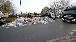 16 tons of rubbish on road after bin lorry fire [upl. by Elleynod72]