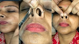 Upper lips Threading Nose hair cutting and pig nose massagenosepiggynosemassagepummybeautyworld [upl. by Gian]