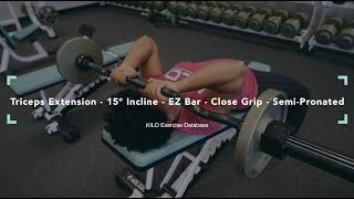 Triceps Extension  15° Incline  EZ Bar  Close Grip  Semi Pronated  KILO Exercise Database [upl. by Alleul540]