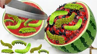 Stop Motion Cooking Make beetle mukbang salad from watermelon ASMR Unusual Cooking Funny Videos 06 [upl. by Amapuna]