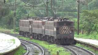 BHOR GHAT HEROES WAG7 TRIPLE BANKERS ARRIVING AT SCENIC KHANDALA RAILWAY STATION [upl. by Amil]