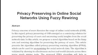 Privacy Preserving in Online Social Networks Using Fuzzy Rewiring [upl. by Andy]