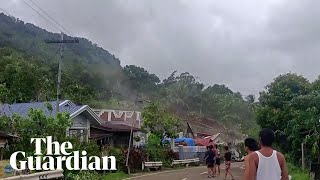 Landslide destroys homes after tropical storm makes landfall in the Philippines [upl. by Mcclenaghan]