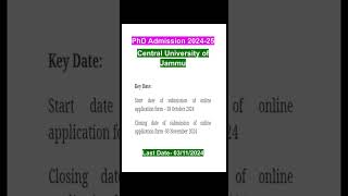 PhD Admission 202425Central University ofJammuphdadmission researchapplyonline [upl. by Asek416]