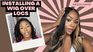 HOW TO INSTALL WIG OVER LOCS  LUVME HIGHLIGHT WIG  WIG TRY ON  NIQUEEAMOR [upl. by Elleira]