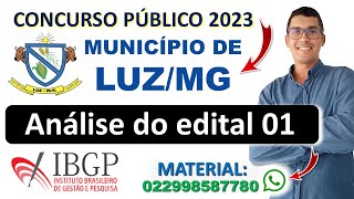 CONCURSO CONCURSO DO MUNICÍPIO DE LUZ MG 2023  Edital 01  Banca IBGP  Provas anteriores [upl. by Yreffej348]