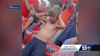 7yearold loses shirt while cheering at AuburnMiss State football game [upl. by Sherurd]