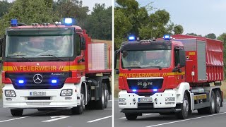 Feldbrand TLF 1625 der Feuerwehr Nideggen und DoppelWLF des FTZ Stockheim auf Einsatzfahrt [upl. by Nilatak]