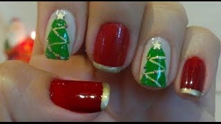 Unhas Decoradas Árvore de Natal Manual Bela e Simples Nail Art [upl. by Annuahsal]