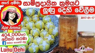 සාම්ප්‍රදායික ක්‍රමයට ලුණු දෙහි වේලීම Lunu Dehi  How to make Sri lankan lime pickle [upl. by Atnauq]