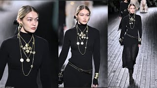 Gigi Hadid makes rare catwalk appearance as she storms the Chanel runway in a chic black ensemble at [upl. by Schulz]