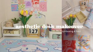 aesthetic desk makeover 𓍢ִ🌷͙֒  pinterest inspired ✧˚ 🎀  minimal amp pastel desk setup ꕤ  unboxing [upl. by Cadman]