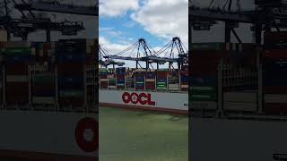 OOCL Container Ship at the Port of Felixstowe Docks Suffolk UK [upl. by Hennie663]