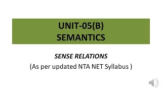 SemanticsSense Relations NTA NET Linguistics [upl. by Katushka]