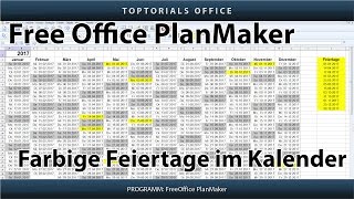 Feiertage im Kalender farbig markieren Free Office PlanMaker [upl. by Euqirrne781]