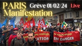 EN DIRECT MANIFESTATION À PARIS AUJOURD’HUI  GRÈVE 1er Février enseignants greve paris grève [upl. by Aisaim]