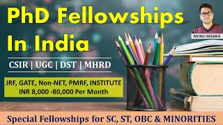 PhD Fellowships In India  DST UGC CSIR GATE MHRD PMRF Non NET PROJECT  by Monu Mishra [upl. by Fiel]