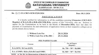 Degree 1sem exam fee notification satavahanuniversity CBCS REGULAR satavahanauniversitysatavahana [upl. by Annalla]