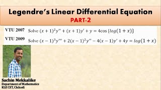 Legendres Linear Differential Equation  VTU Qp problems  Part 2 [upl. by Maggi]