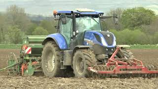 DRILLING SPRING WHEAT 210424 New Holland T7 210 Tractor with Amazone drill [upl. by Aetnahc976]