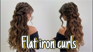 Half up half down hairstyle Flat iron curls for Long Heavy Hair [upl. by Auqinot]