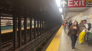 Brooklyn bound R46 N and Q trains entering and leaving Canal Street in Manhattan [upl. by Ohnuj727]