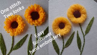 Smyrna stitch application  Loopy amp fluffy Pom pom flowers Sunflowers  Hand embroidery Lesson 30 🌼❤ [upl. by Bigot79]