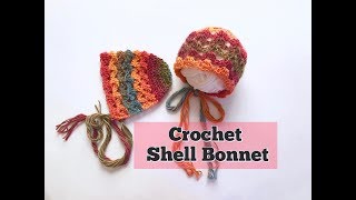 Crochet Baby Bonnet  Shell Bonnet 03 months [upl. by Erasaec]