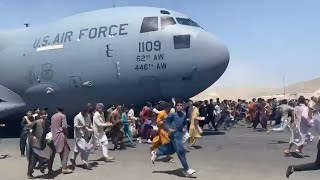 Watch Afghans Run Alongside US Military Plane At Kabul Airport [upl. by Hung]