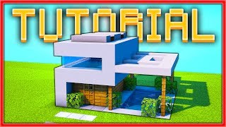 CASA MODERNA PEQUEÑA con 2 PISOS y PISCINA en MINECRAFT  TUTORIAL [upl. by Anahsat]