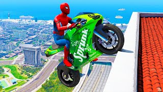 GTA 5 Spiderman Epic Jumps  SpiderMan Stunt Jumps with Motorcycle amp Cars [upl. by Llevra]