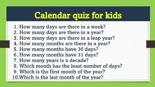 calendar quiz for kidsgk for kidslittlestar1992 [upl. by Ycram]