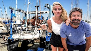 NERVOUS Lifting our 20 TON Boat Home Out of the Water Sailing Vessel Delos Ep 404 [upl. by Stockmon]