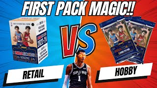 🔥FIRST PACK MAGIC 🔥 202324 Panini NBA Hoops Basketball Hobby vs Retail [upl. by Trixy268]