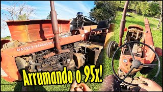 ARRUMANDO A PARTIDA DO MASSEY FERGUSON 95X POREM A BATERIA ESTÃ ESTOURADA MOENDO MILHO COM 85X [upl. by Eirod]