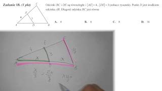 matura 2014 sierpień zad 18 Odcinki BC i DE są równoległe Punkt D jest środkiem AB Oblicz BC [upl. by Jardena891]