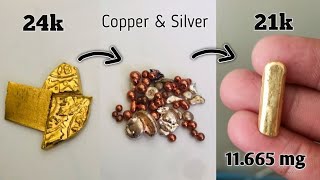 how to convert 24k gold to 21k gold  teach process refine gold [upl. by Krilov]