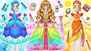 🌈paper doll💄 Rich vs Broke Rainbow Elsa Make Up and Dress Up in Princess Prom I LT Paper Dolls [upl. by Lecirg]