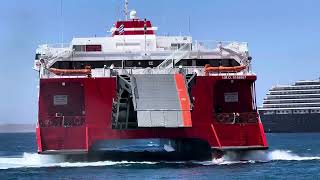 Fast Ferries “Thunder” Catamaran docking at Mykonos Harbor [upl. by Yelroc]