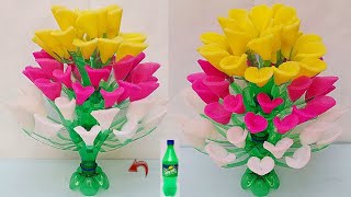 GULDASTAगुलदस्ता बनाने कि विधिPlastic bottle vase CraftDiy new Design bottle amp foam flower vase [upl. by Leahcimsemaj]