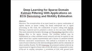 Deep Learning for Sparse Domain Kalman Filtering With Applications on ECG Denoising and Motility Est [upl. by Ola]