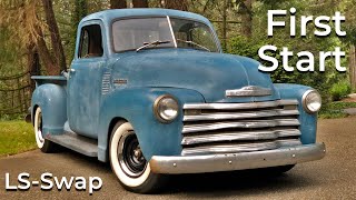 1953 Chevy 3100 Street Rod Truck LS Swap 60L First Start [upl. by Macnamara]