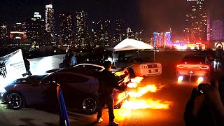 4 FlameShooting Muscle Cars TAKE OVER Downtown LA [upl. by Noyart]