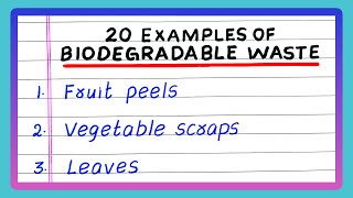 BIODEGRADABLE WASTE EXAMPLES  NAME  5  10  20 EXAMPLES OF BIODEGRADABLE WASTE [upl. by Ahsienom]