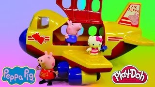 Peppa Pigs Jumbo Jet Flying Adventure Play Doh Hello Kitty Muddy Puddle Kids Toys [upl. by Portugal679]