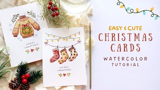 Easy amp Cute Christmas Card Ideas with Watercolors [upl. by Halvaard359]